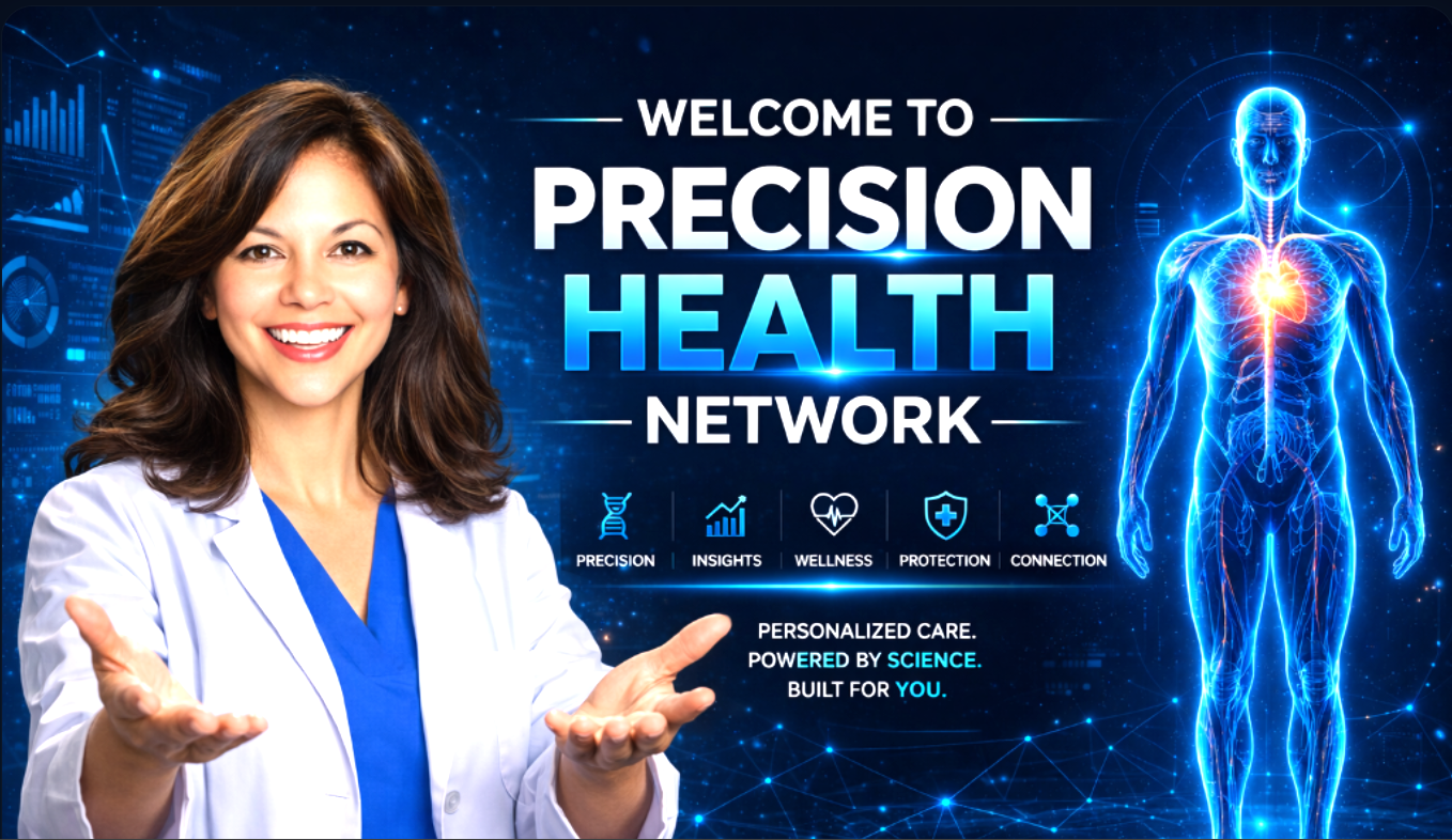 Welcome to Precision Health Network with doctor and digital health body scan